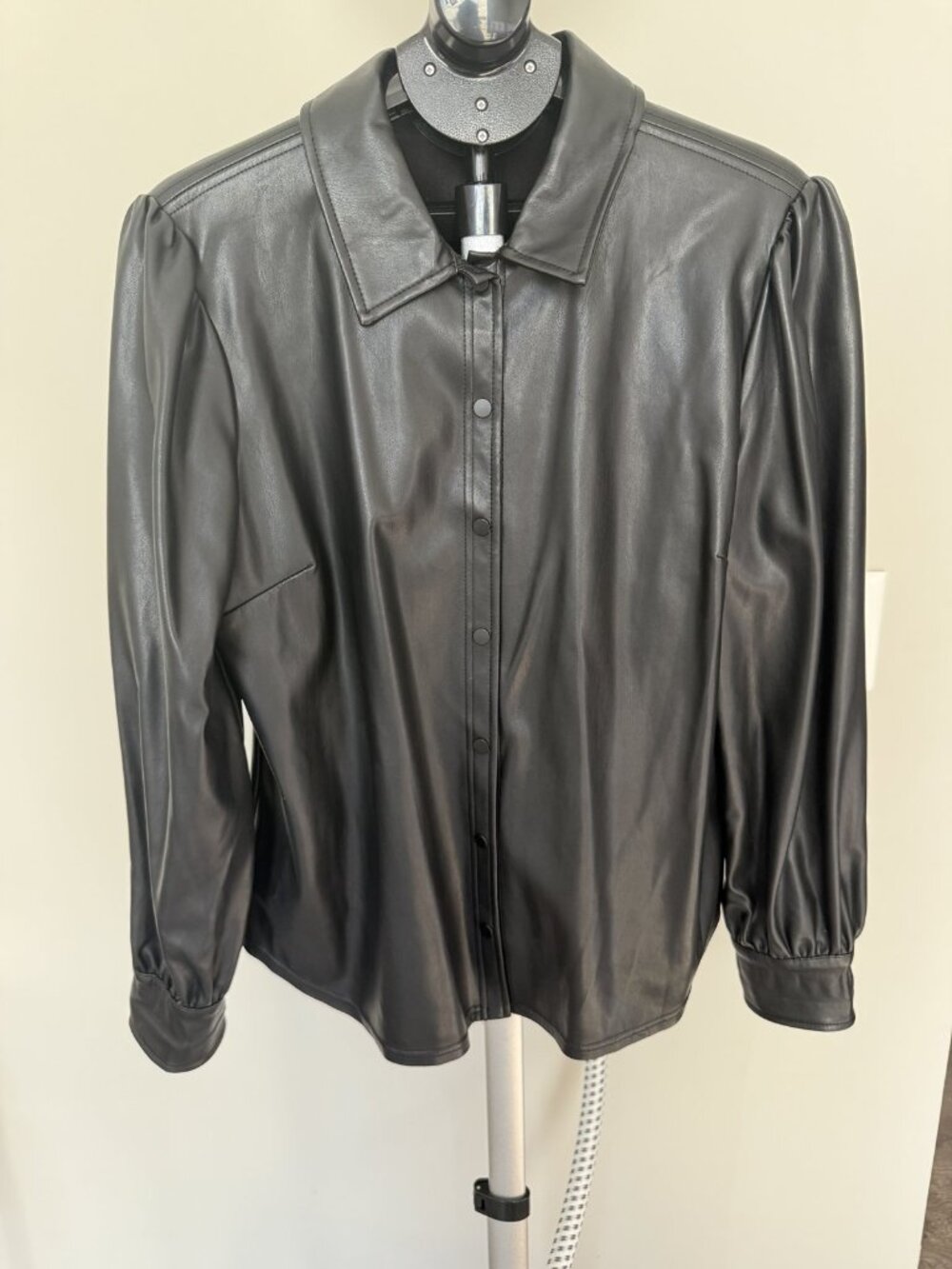 The Limited Black Faux Leather Shacket Button Front Shirt Jacket XL